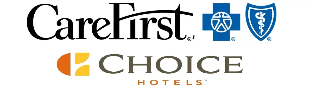 Logos of CareFirst BlueCross BlueShield and Choice Hotels