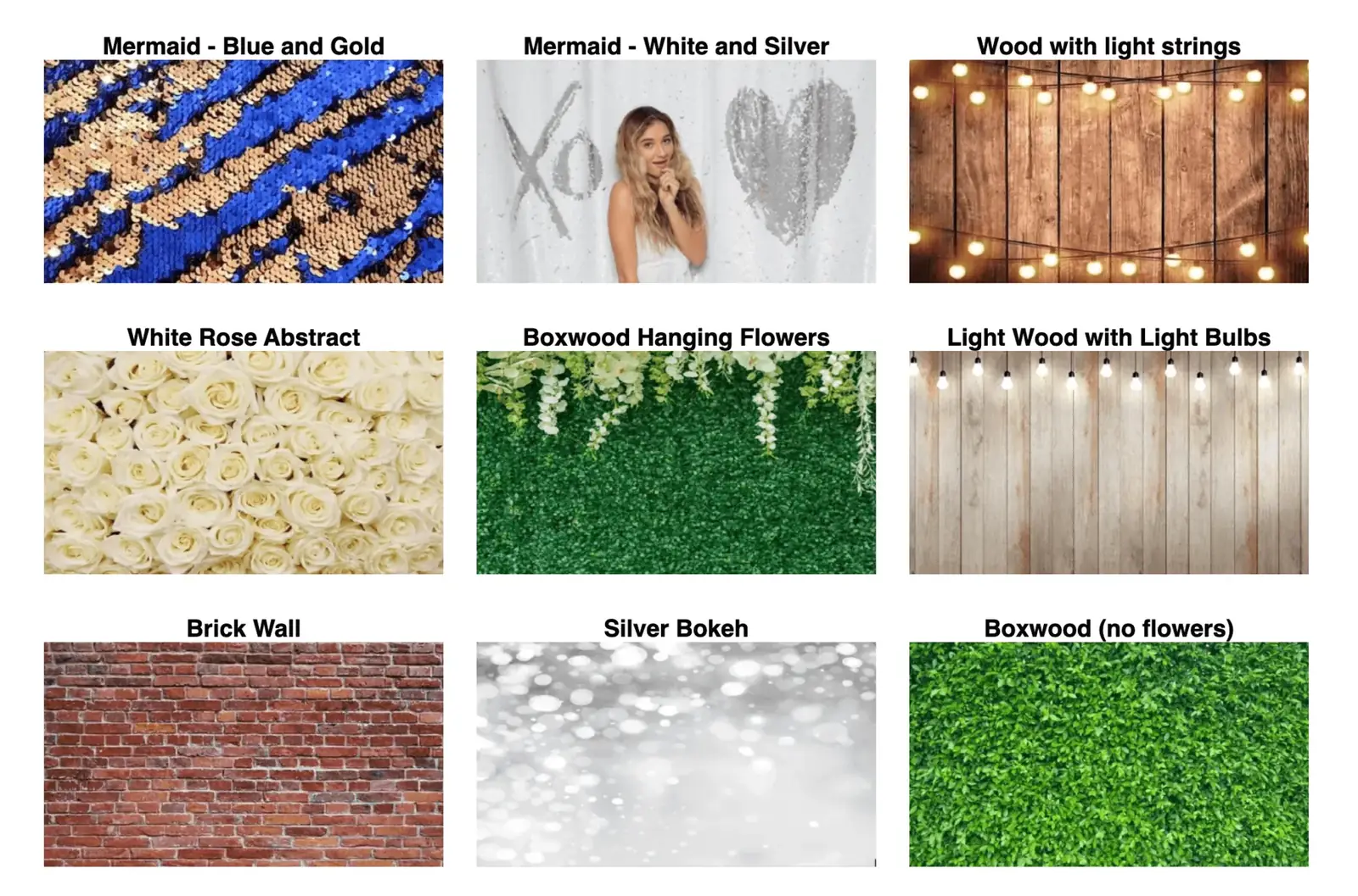 A range of MD Mojo photo booth backdrop styles
