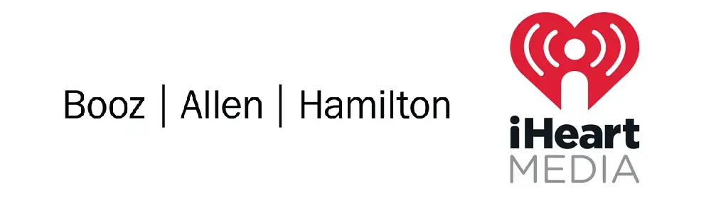 Logos of Booz Allen Hamilton and iHeartMedia