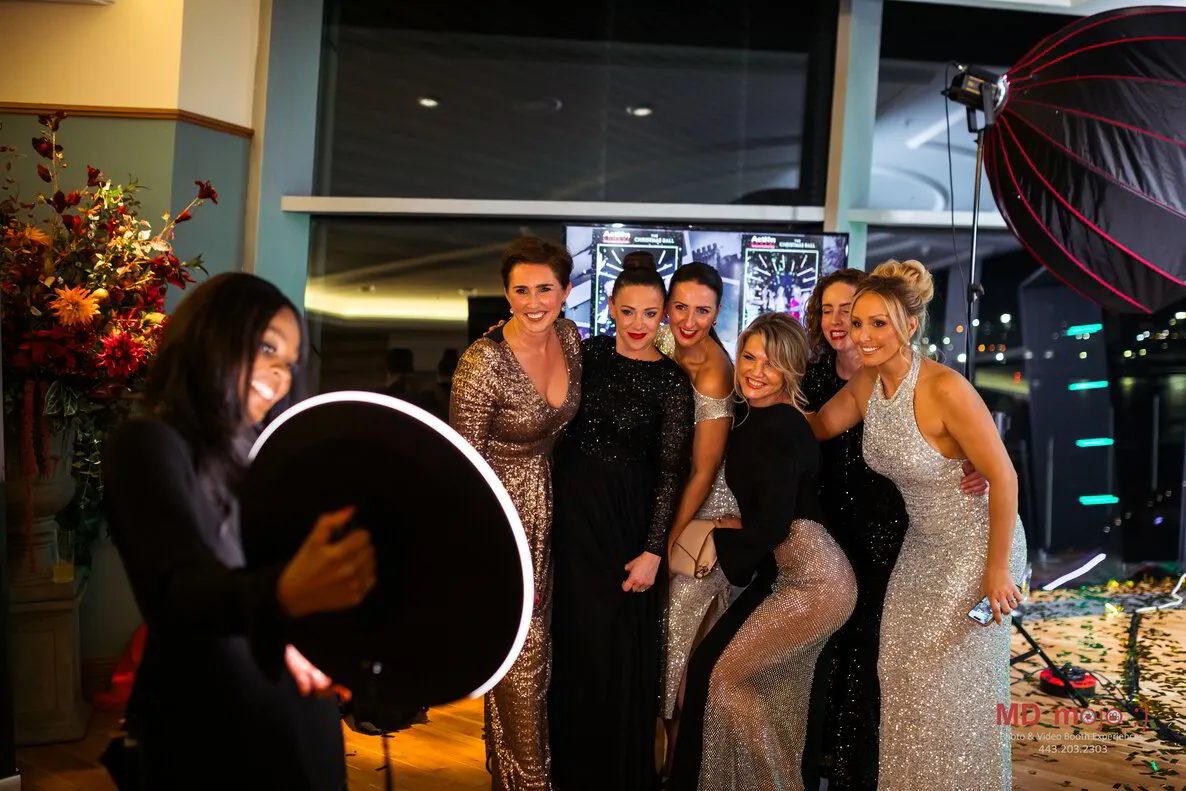 Guests posing with the roaming WalkAbout photo booth